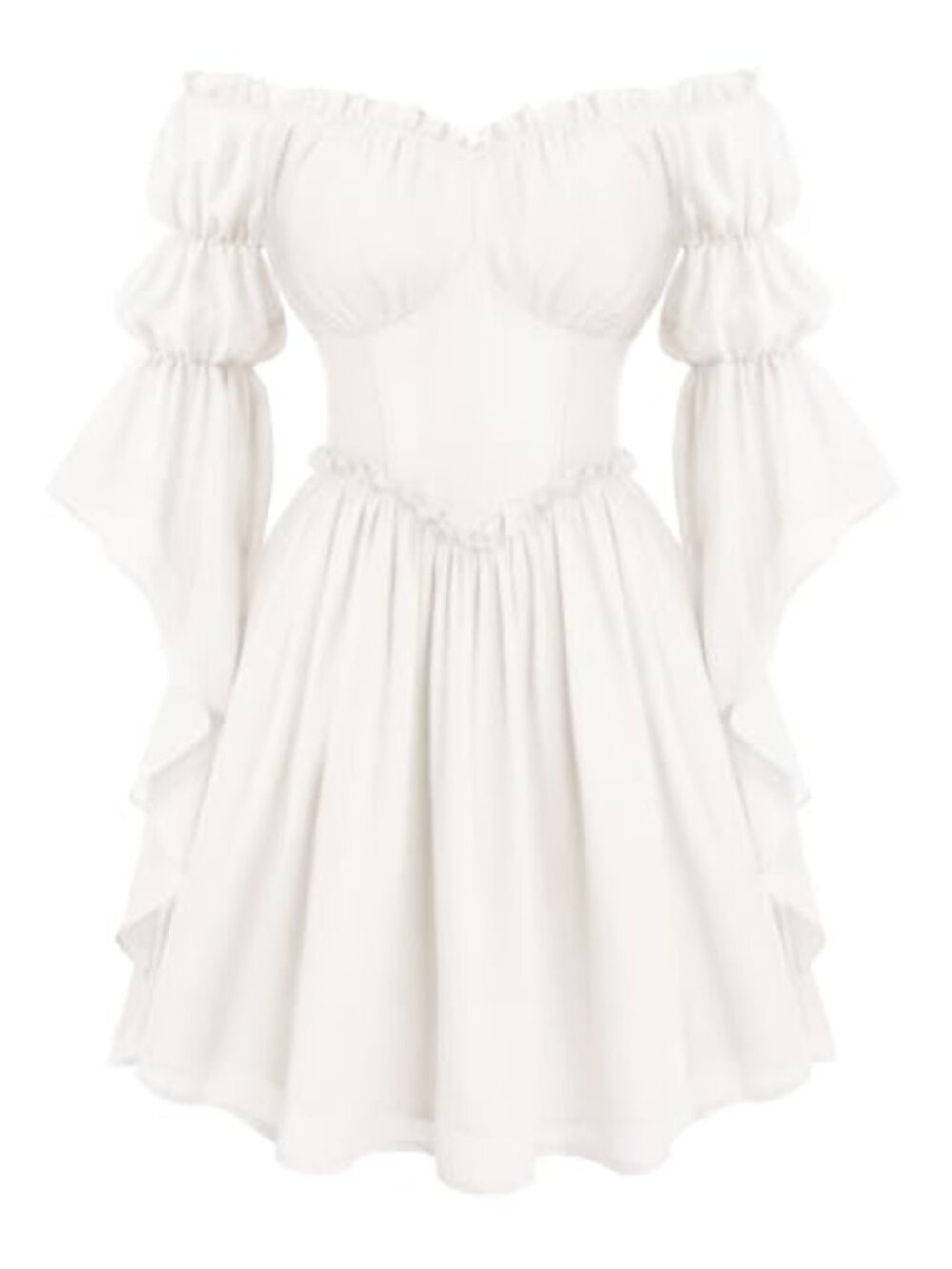 Renaissance Corset Mini Dress Off Shoulder Chiffon Lace Trim Bell Sleeve